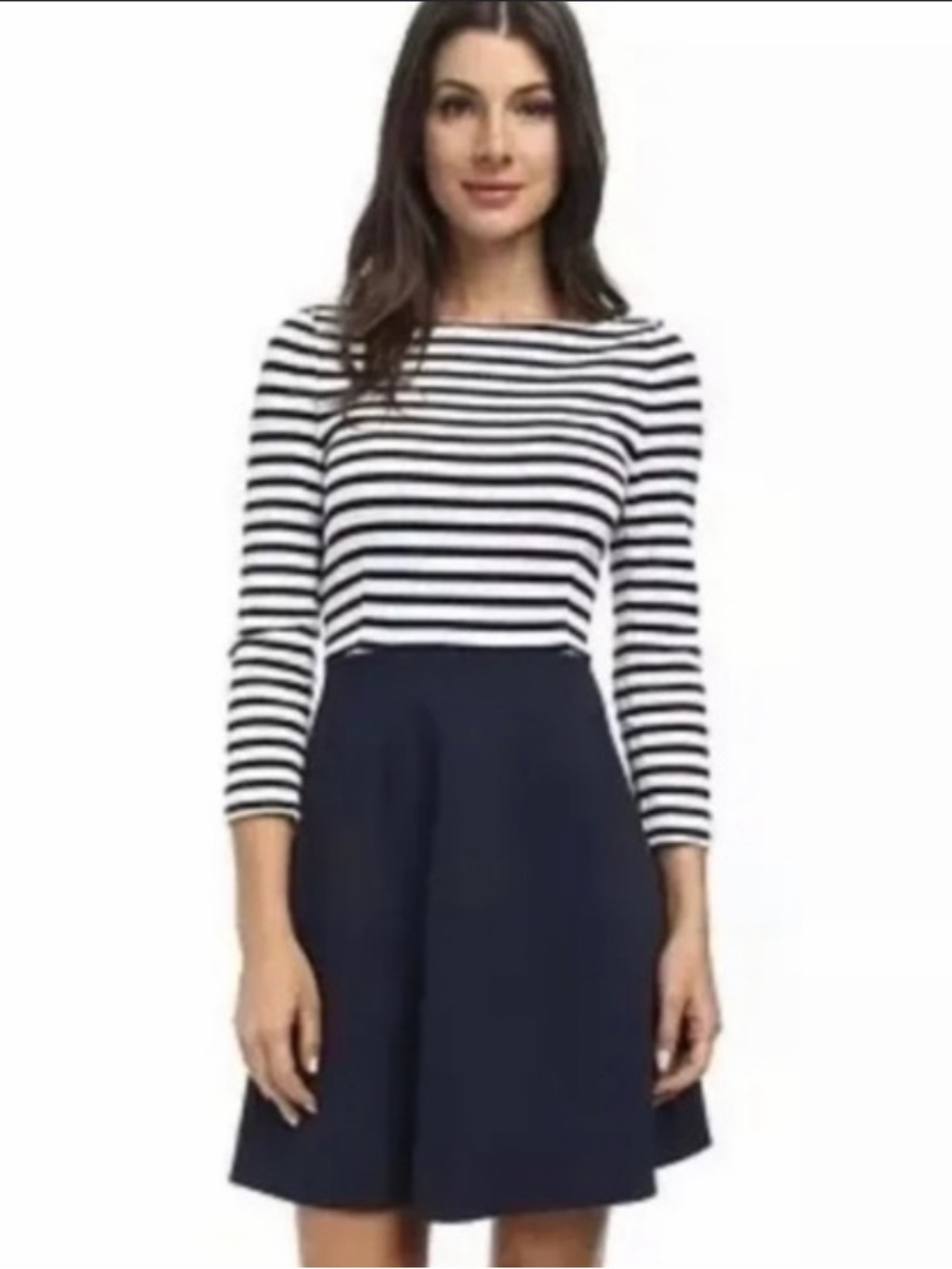 ❤️‍🔥💕Kate Spade Selma Dress stripe Black & White Top with Navy Skirt Dress 4